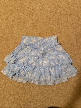 Francesca’s Light Blue Floral Ruffle Mini Skirt - Women's